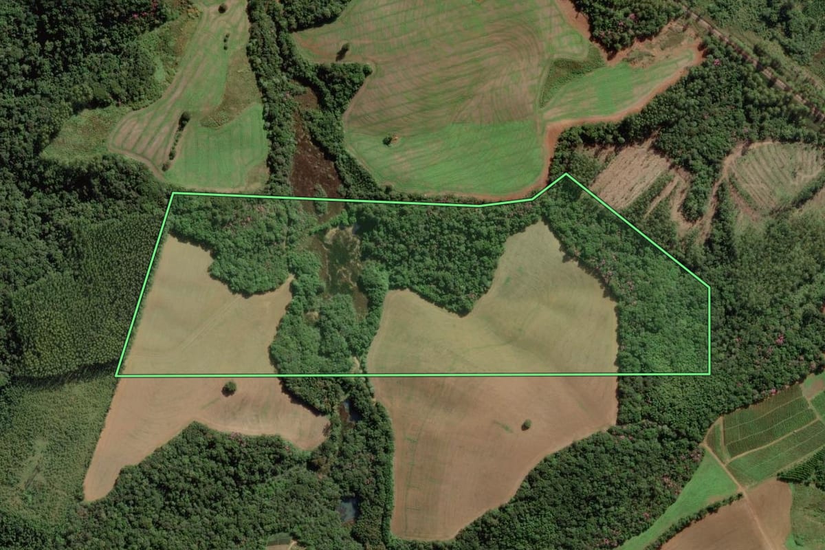Imagem de satélite do imóvel rural em Apiaí (SP), com o contorno declarado no CAR desenhado por cima.