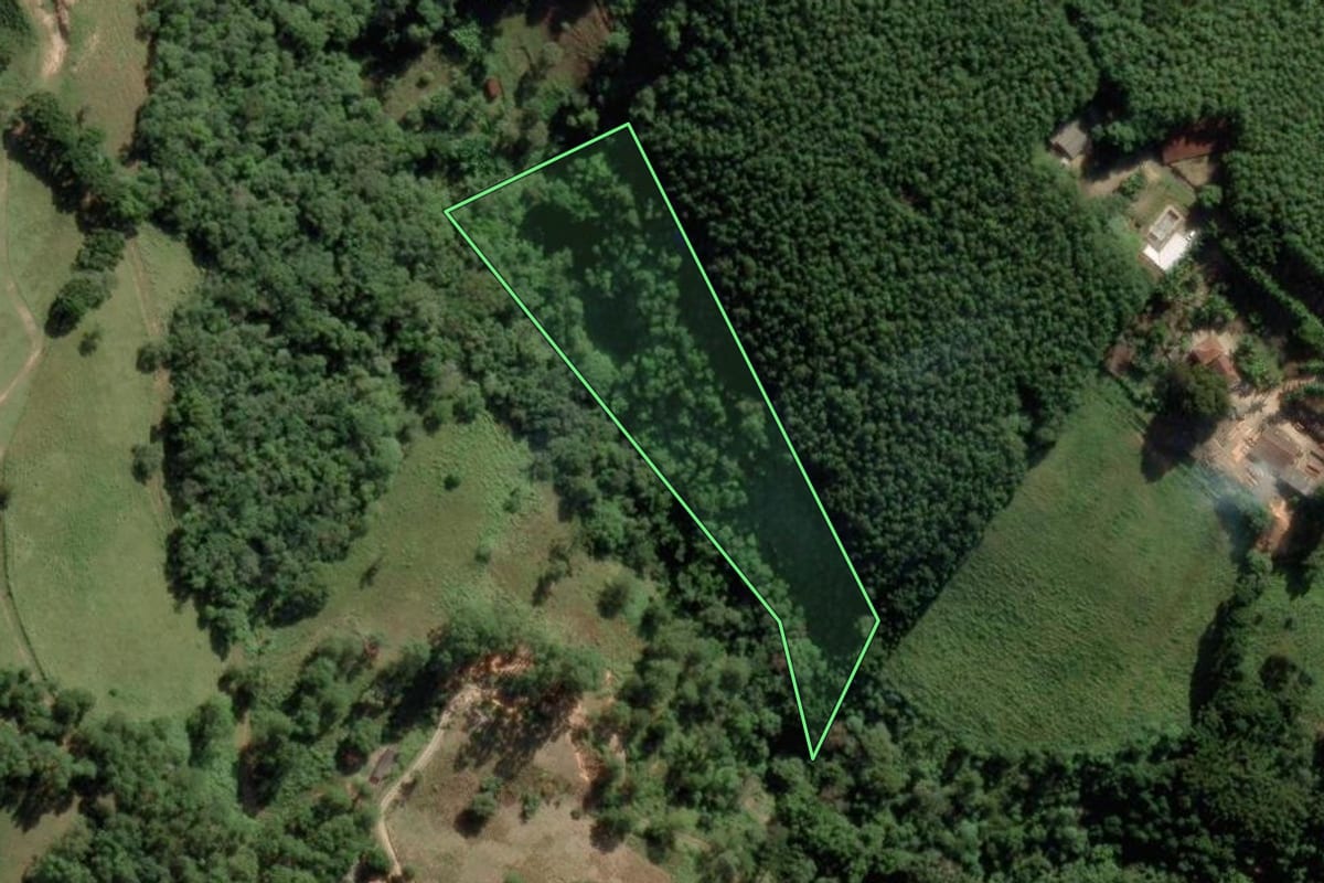 Imagem de satélite do imóvel rural em Apiaí (SP), com o contorno declarado no CAR desenhado por cima.