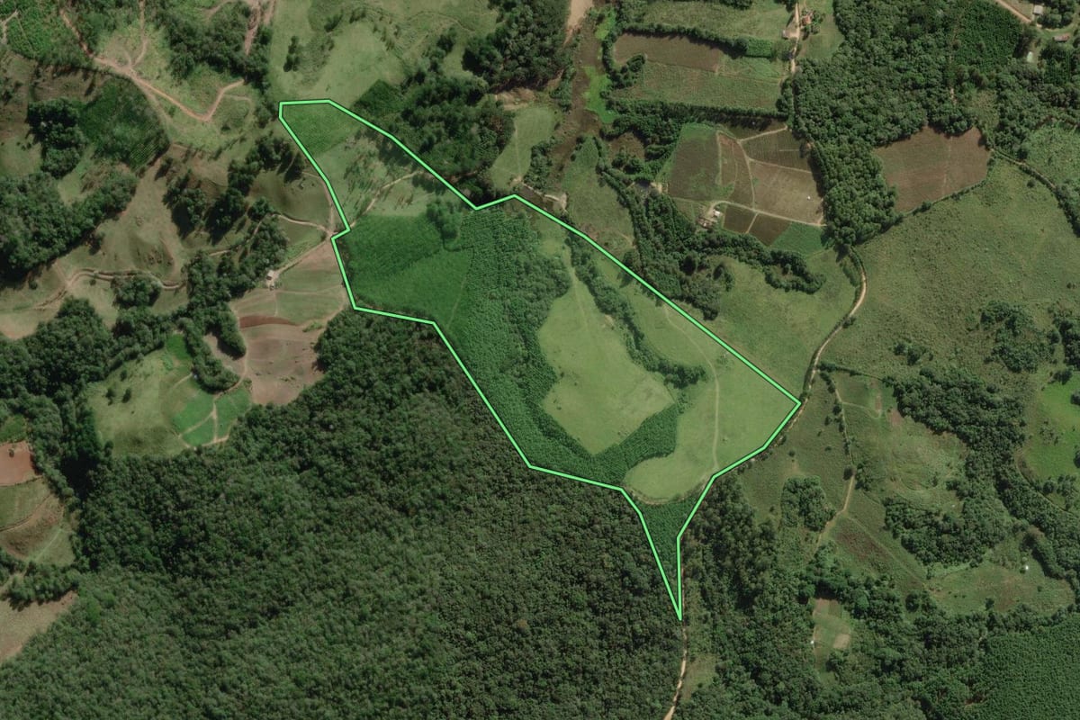 Imagem de satélite do imóvel rural em Apiaí (SP), com o contorno declarado no CAR desenhado por cima.