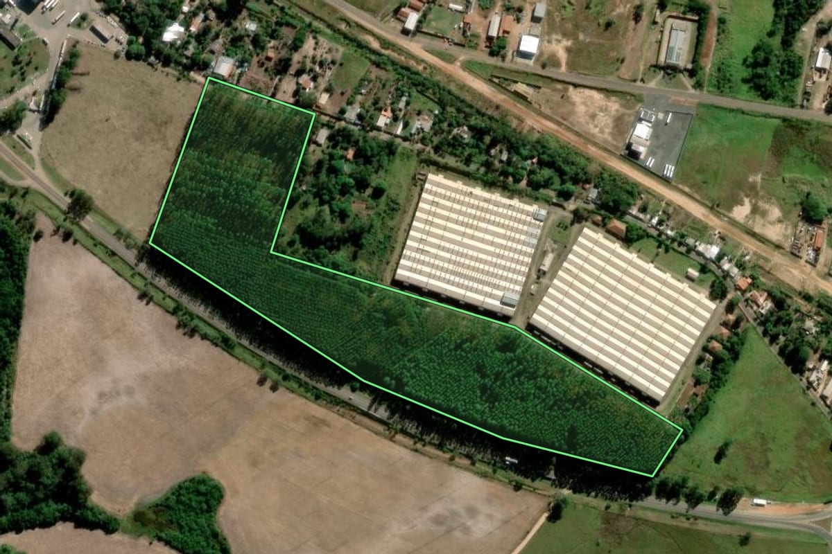 Imagem de satélite do imóvel rural em Arandu (SP), com o contorno declarado no CAR desenhado por cima.