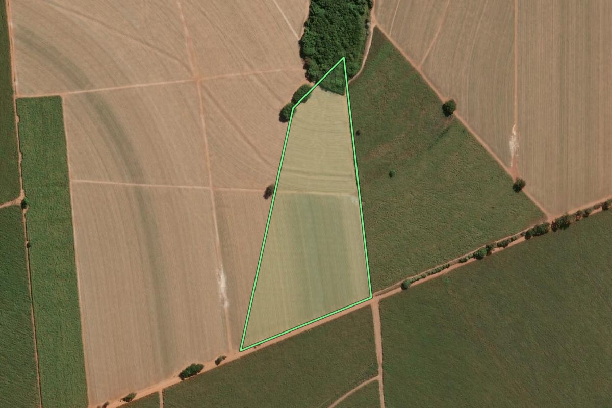 Imagem de satélite do imóvel rural em Araras (SP), com o contorno declarado no CAR desenhado por cima.