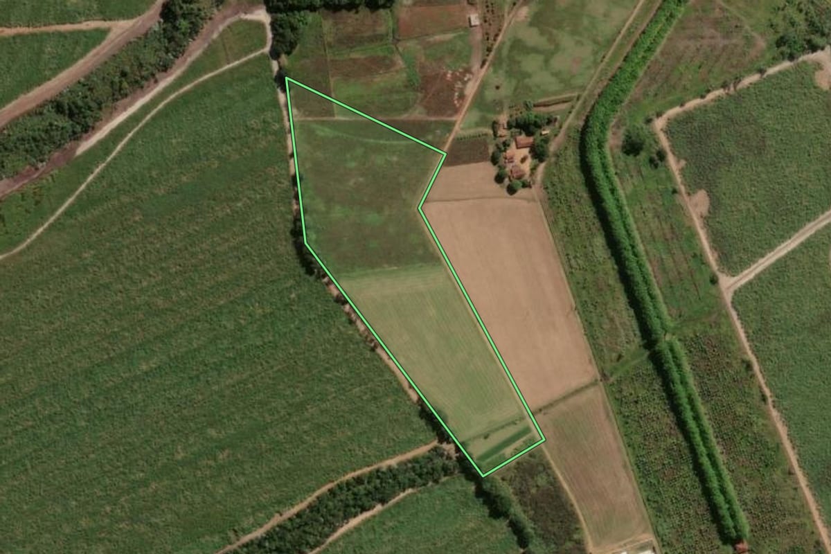 Imagem de satélite do imóvel rural em Araras (SP), com o contorno declarado no CAR desenhado por cima.