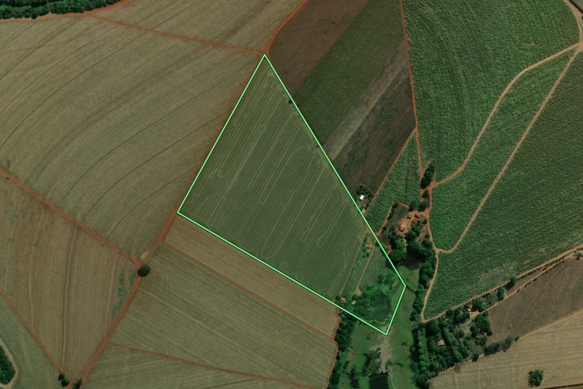 Imagem de satélite do imóvel rural em Araras (SP), com o contorno declarado no CAR desenhado por cima.
