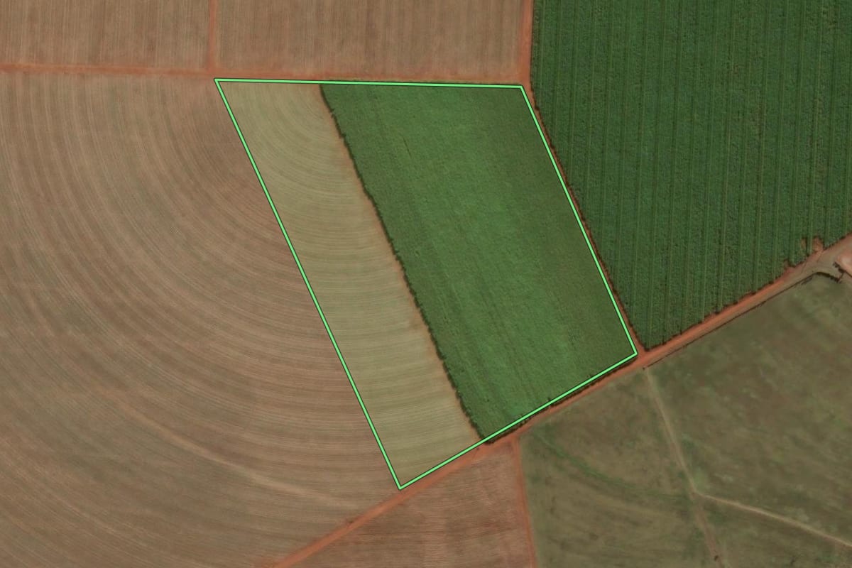 Imagem de satélite do imóvel rural em Araras (SP), com o contorno declarado no CAR desenhado por cima.