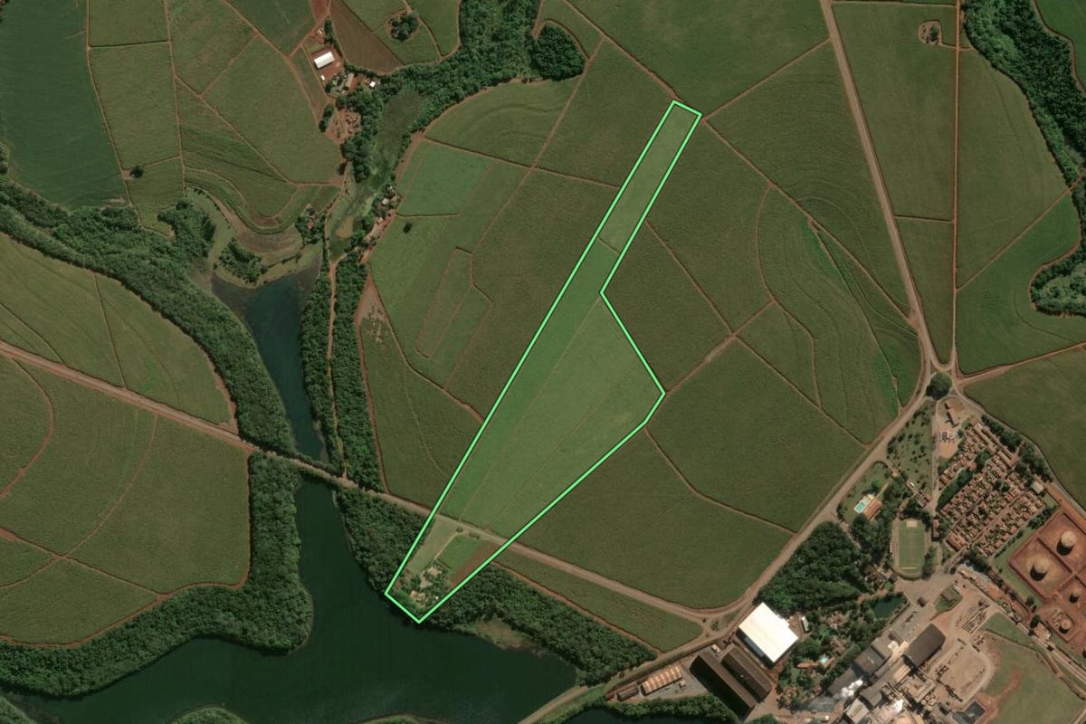 Imagem de satélite do imóvel rural em Araras (SP), com o contorno declarado no CAR desenhado por cima.