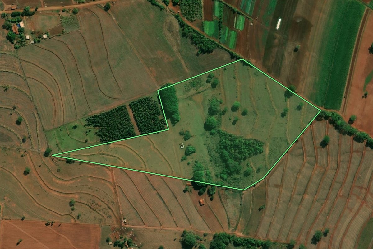 Imagem de satélite do imóvel rural em Arealva (SP), com o contorno declarado no CAR desenhado por cima.