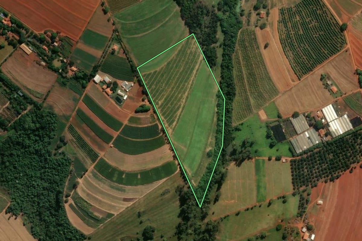 Imagem de satélite do imóvel rural em Artur Nogueira (SP), com o contorno declarado no CAR desenhado por cima.