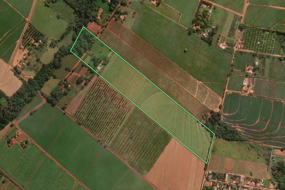 Imagem de satélite do imóvel rural em Artur Nogueira (SP), com o contorno declarado no CAR desenhado por cima.