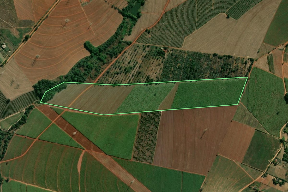Imagem de satélite do imóvel rural em Artur Nogueira (SP), com o contorno declarado no CAR desenhado por cima.