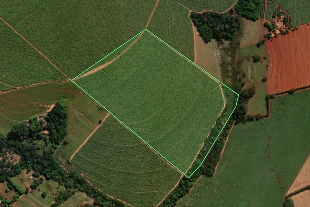Imagem de satélite do imóvel rural em Artur Nogueira (SP), com o contorno declarado no CAR desenhado por cima.