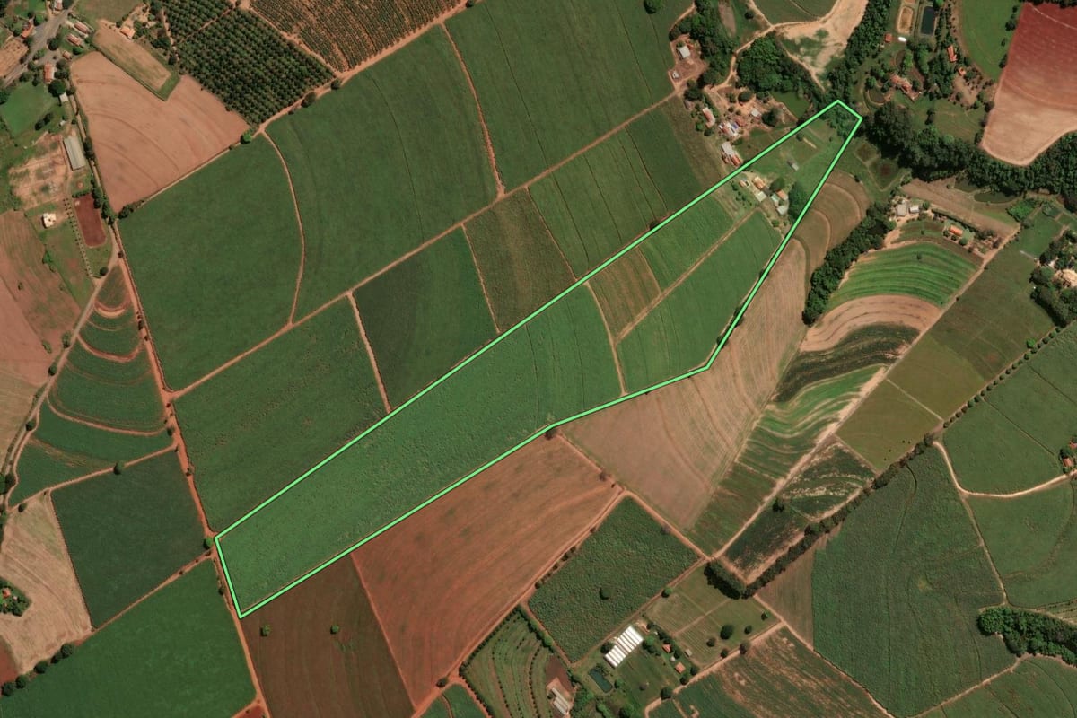 Imagem de satélite do imóvel rural em Artur Nogueira (SP), com o contorno declarado no CAR desenhado por cima.