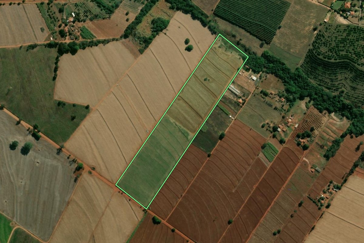 Imagem de satélite do imóvel rural em Artur Nogueira (SP), com o contorno declarado no CAR desenhado por cima.