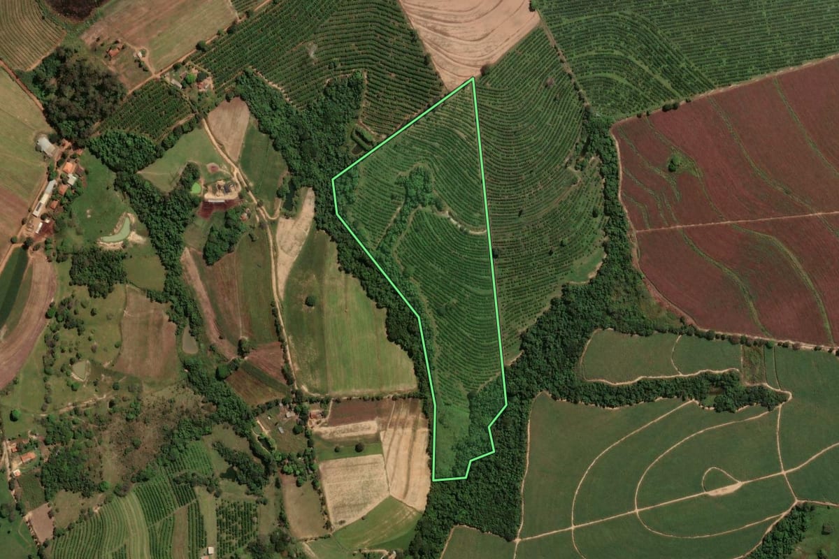 Imagem de satélite do imóvel rural em Artur Nogueira (SP), com o contorno declarado no CAR desenhado por cima.