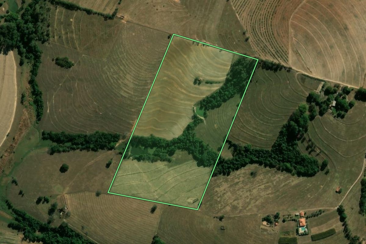 Imagem de satélite do imóvel rural em Artur Nogueira (SP), com o contorno declarado no CAR desenhado por cima.