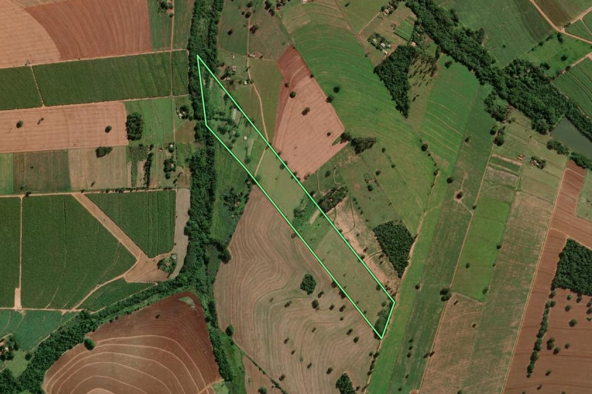 Imagem de satélite do imóvel rural em Assis (SP), com o contorno declarado no CAR desenhado por cima.