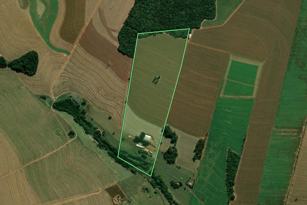 Imagem de satélite do imóvel rural em Assis (SP), com o contorno declarado no CAR desenhado por cima.
