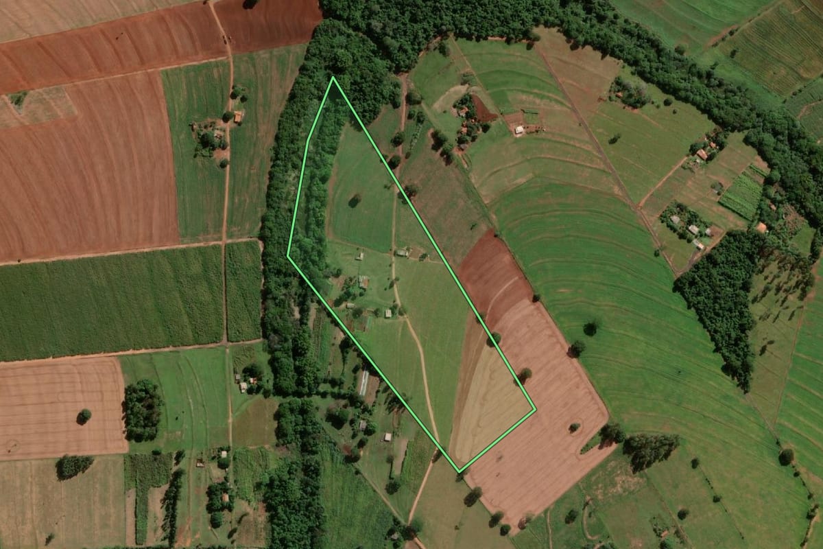 Imagem de satélite do imóvel rural em Assis (SP), com o contorno declarado no CAR desenhado por cima.