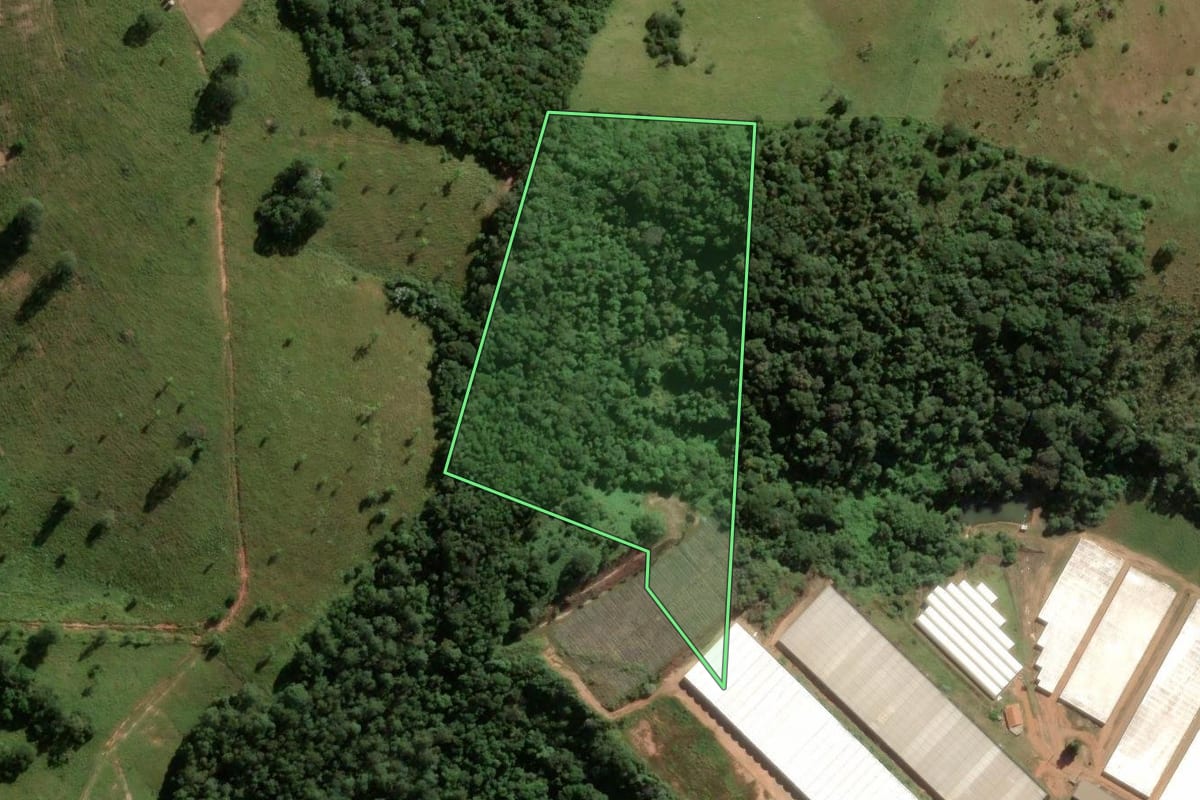 Imagem de satélite do imóvel rural em Atibaia (SP), com o contorno declarado no CAR desenhado por cima.