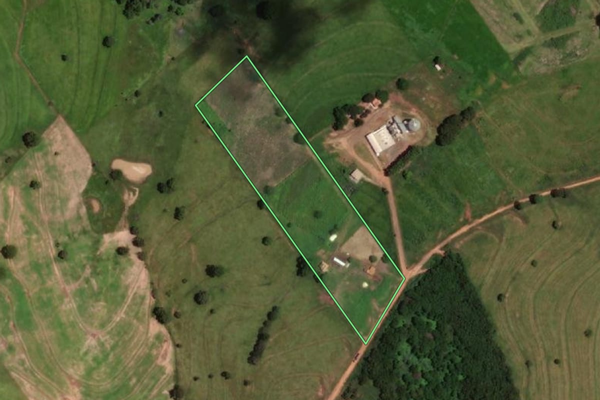 Imagem de satélite do imóvel rural em Auriflama (SP), com o contorno declarado no CAR desenhado por cima.