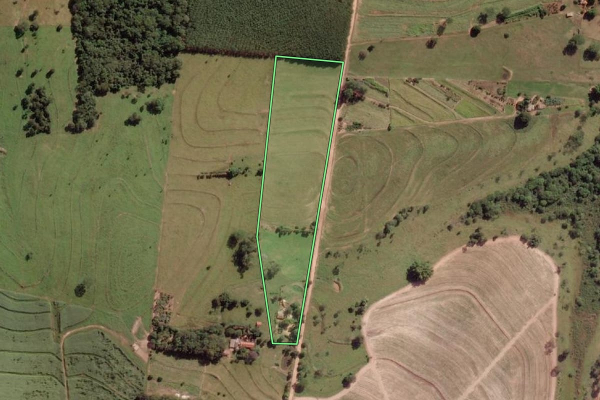 Imagem de satélite do imóvel rural em Auriflama (SP), com o contorno declarado no CAR desenhado por cima.