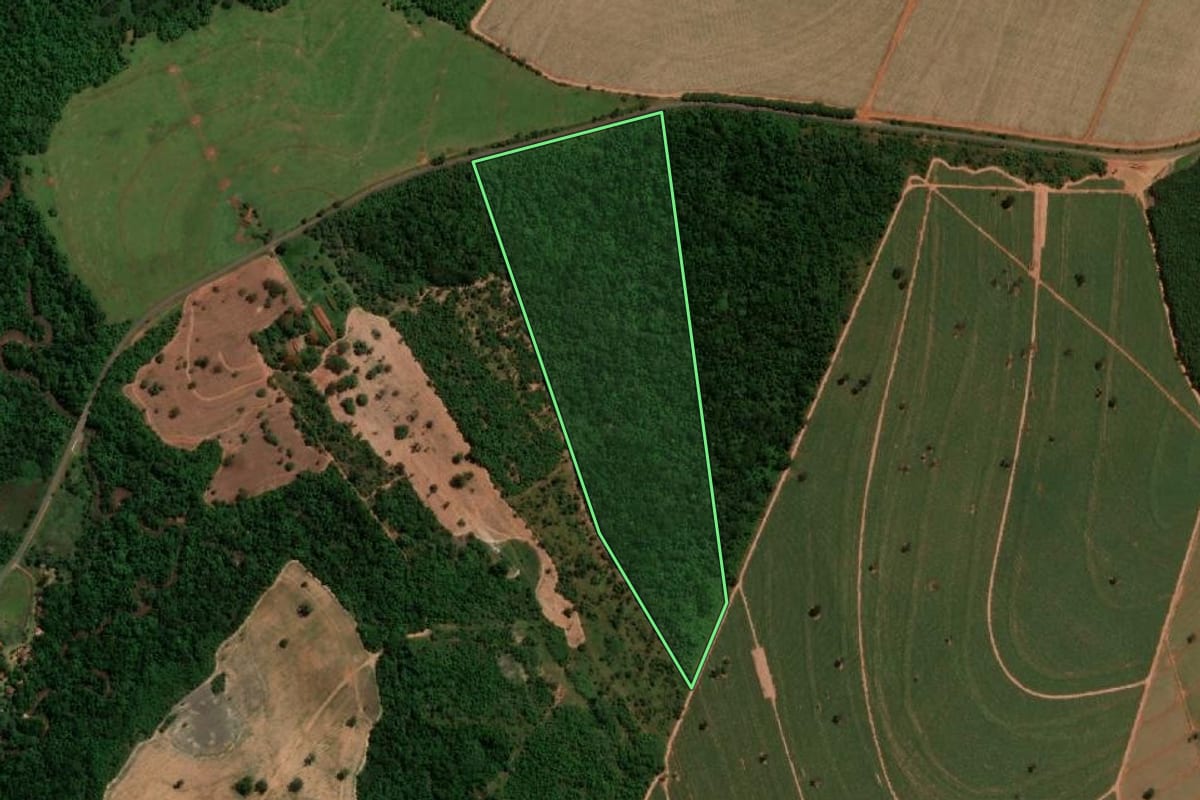 Imagem de satélite do imóvel rural em Avaí (SP), com o contorno declarado no CAR desenhado por cima.
