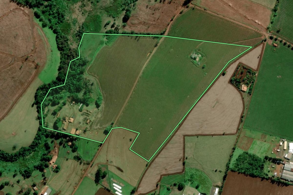 Imagem de satélite do imóvel rural em Avaré (SP), com o contorno declarado no CAR desenhado por cima.