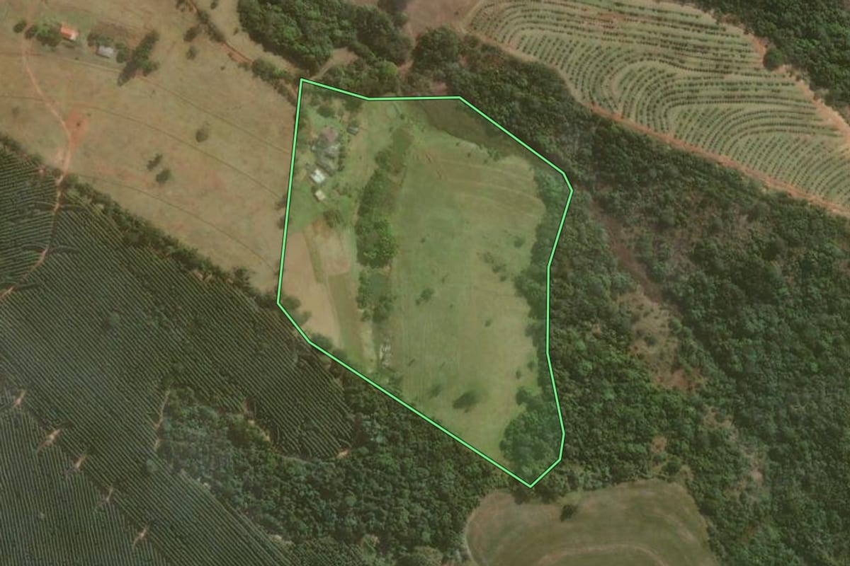 Imagem de satélite do imóvel rural em Avaré (SP), com o contorno declarado no CAR desenhado por cima.