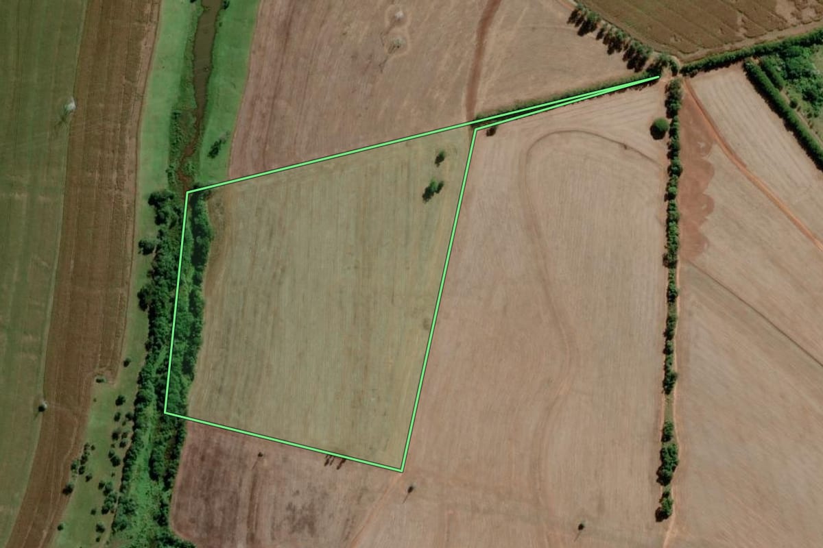 Imagem de satélite do imóvel rural em Avaré (SP), com o contorno declarado no CAR desenhado por cima.