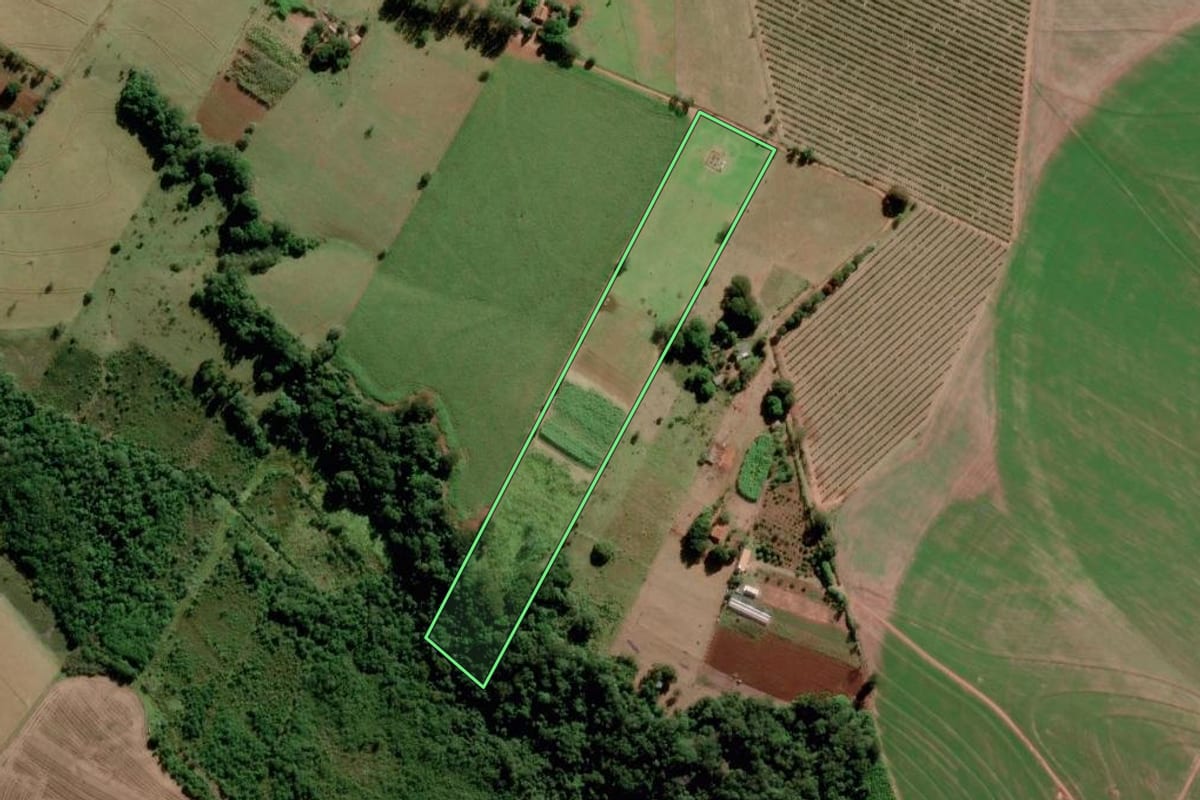 Imagem de satélite do imóvel rural em Avaré (SP), com o contorno declarado no CAR desenhado por cima.