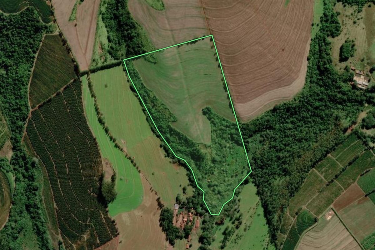 Imagem de satélite do imóvel rural em Avaré (SP), com o contorno declarado no CAR desenhado por cima.