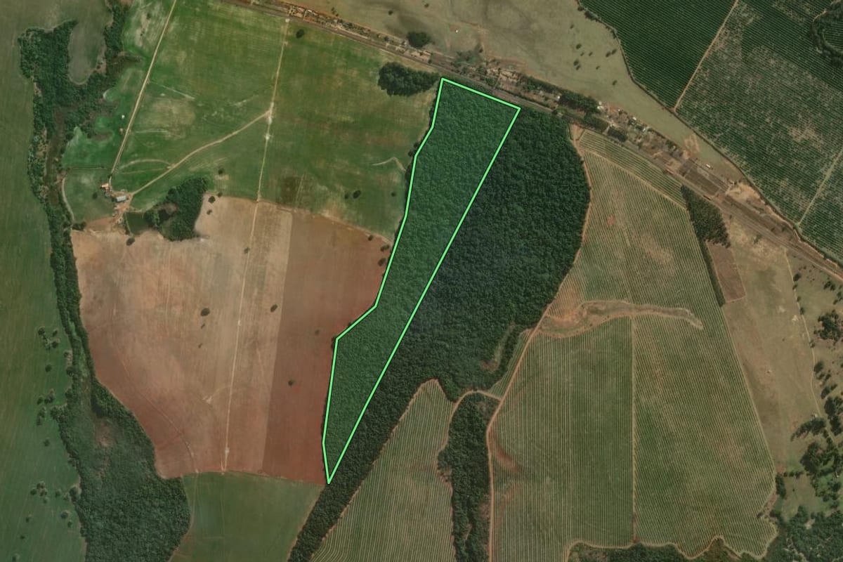 Imagem de satélite do imóvel rural em Avaré (SP), com o contorno declarado no CAR desenhado por cima.