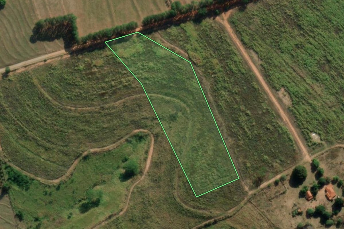 Imagem de satélite do imóvel rural em Bálsamo (SP), com o contorno declarado no CAR desenhado por cima.