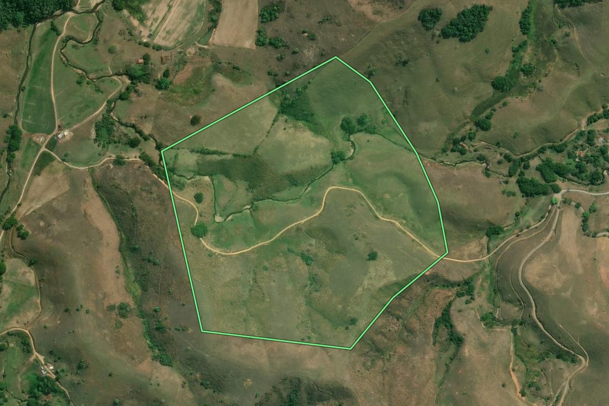 Imagem de satélite do imóvel rural em Bananal (SP), com o contorno declarado no CAR desenhado por cima.