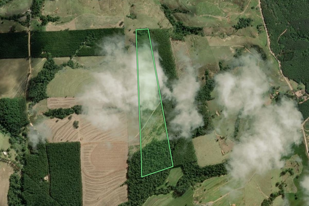 Imagem de satélite do imóvel rural em Barão de Antonina (SP), com o contorno declarado no CAR desenhado por cima.