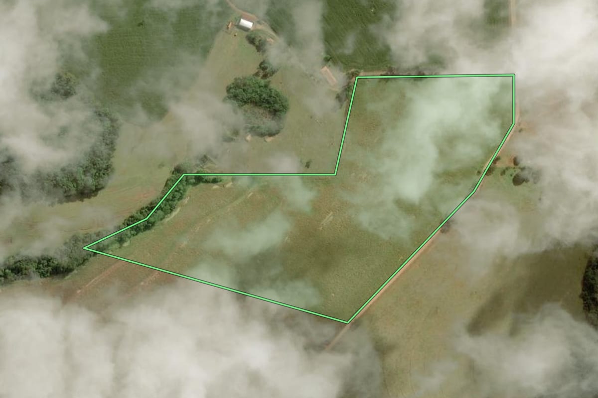 Imagem de satélite do imóvel rural em Barão de Antonina (SP), com o contorno declarado no CAR desenhado por cima.