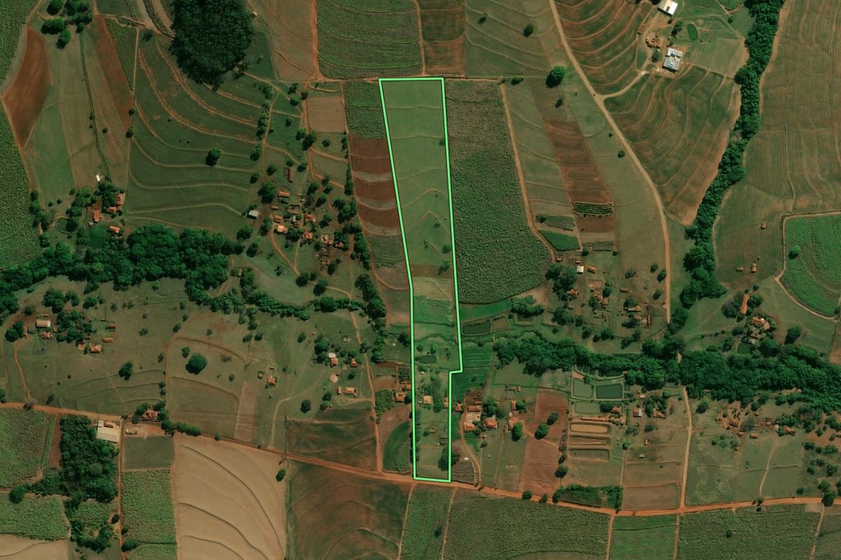 Imagem de satélite do imóvel rural em Bariri (SP), com o contorno declarado no CAR desenhado por cima.
