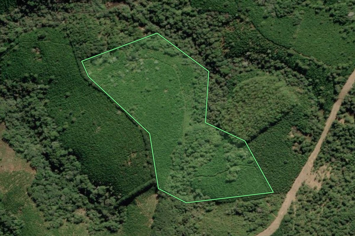 Imagem de satélite do imóvel rural em Barra do Chapéu (SP), com o contorno declarado no CAR desenhado por cima.