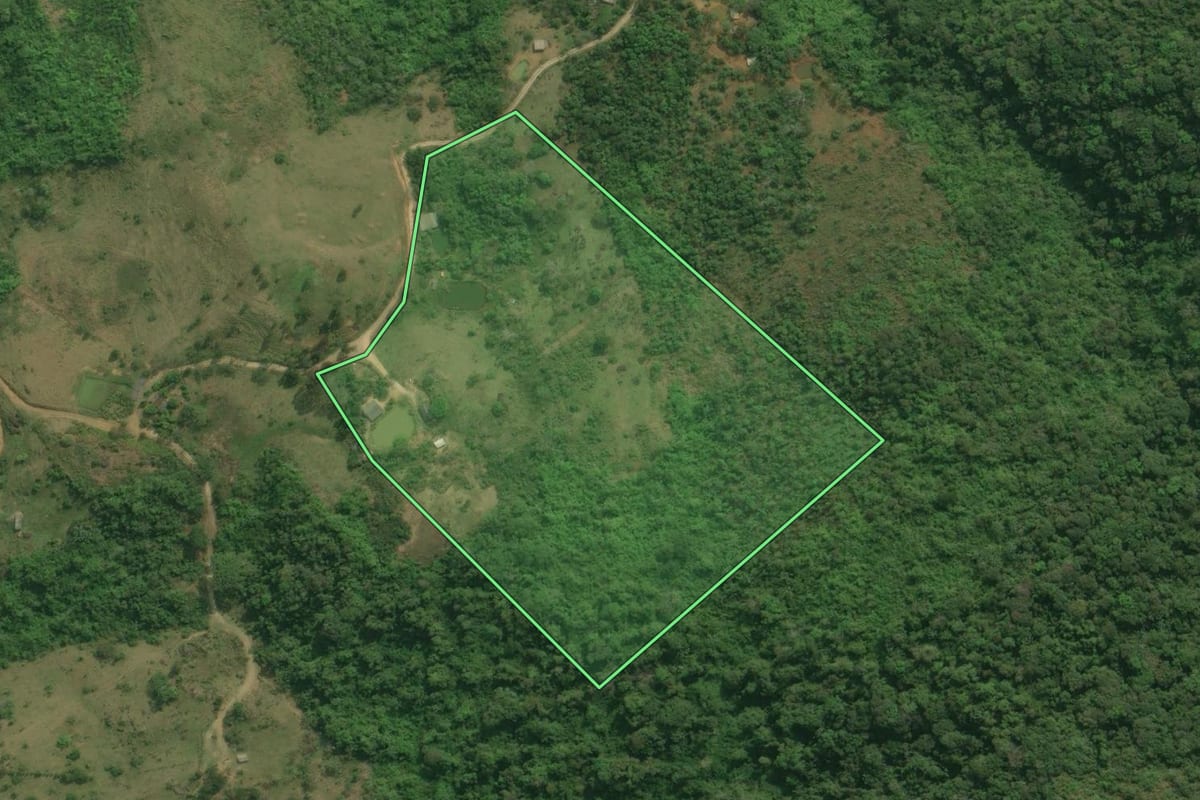 Imagem de satélite do imóvel rural em Barra do Turvo (SP), com o contorno declarado no CAR desenhado por cima.