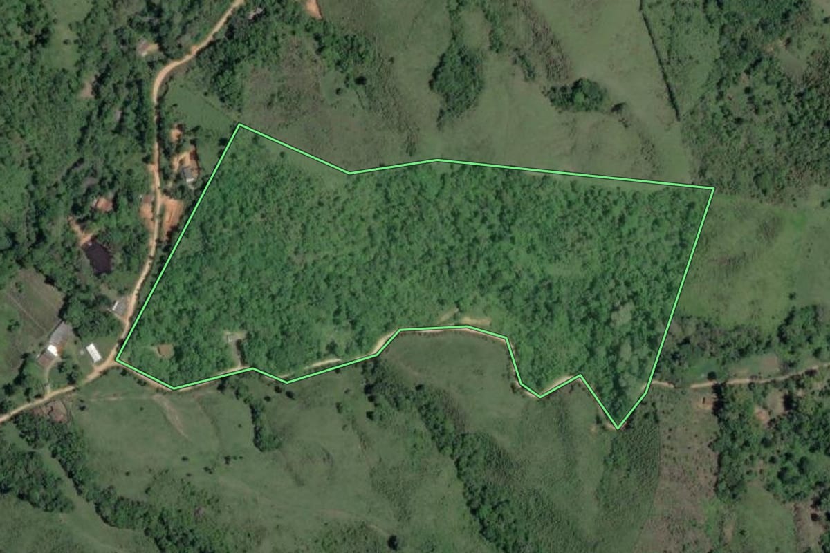 Imagem de satélite do imóvel rural em Barra do Turvo (SP), com o contorno declarado no CAR desenhado por cima.