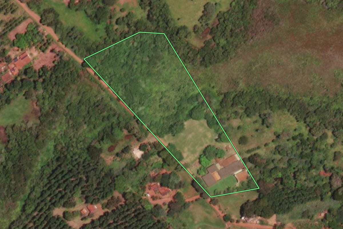 Imagem de satélite do imóvel rural em Barretos (SP), com o contorno declarado no CAR desenhado por cima.