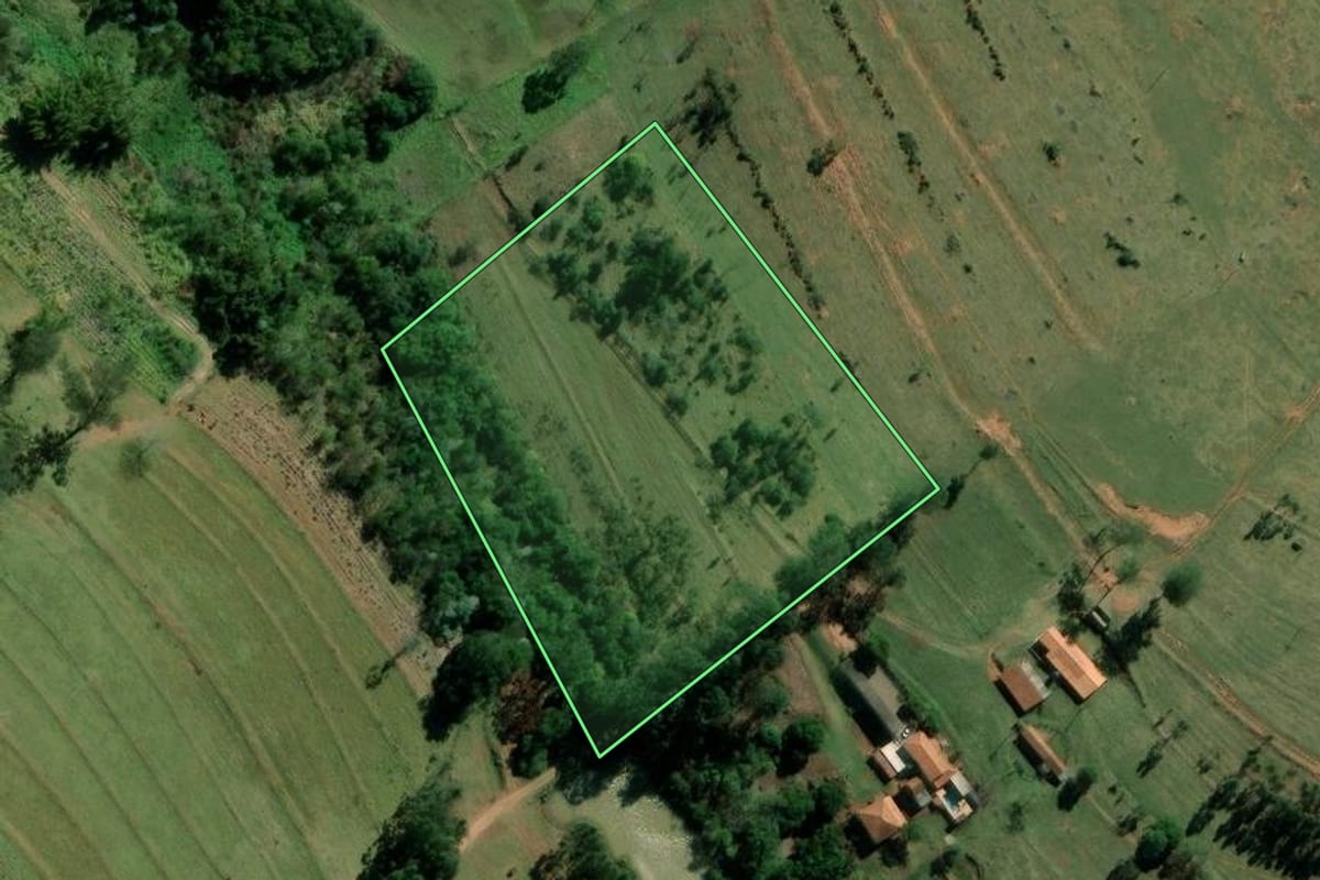Imagem de satélite do imóvel rural em Bernardino de Campos (SP), com o contorno declarado no CAR desenhado por cima.