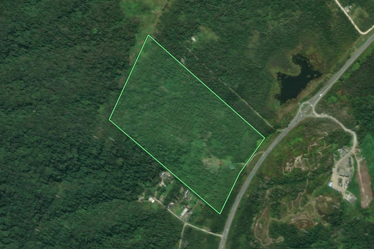 Imagem de satélite do imóvel rural em Bertioga (SP), com o contorno declarado no CAR desenhado por cima.