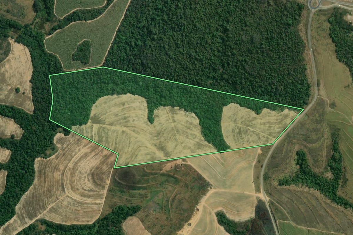 Imagem de satélite do imóvel rural em Boituva (SP), com o contorno declarado no CAR desenhado por cima.
