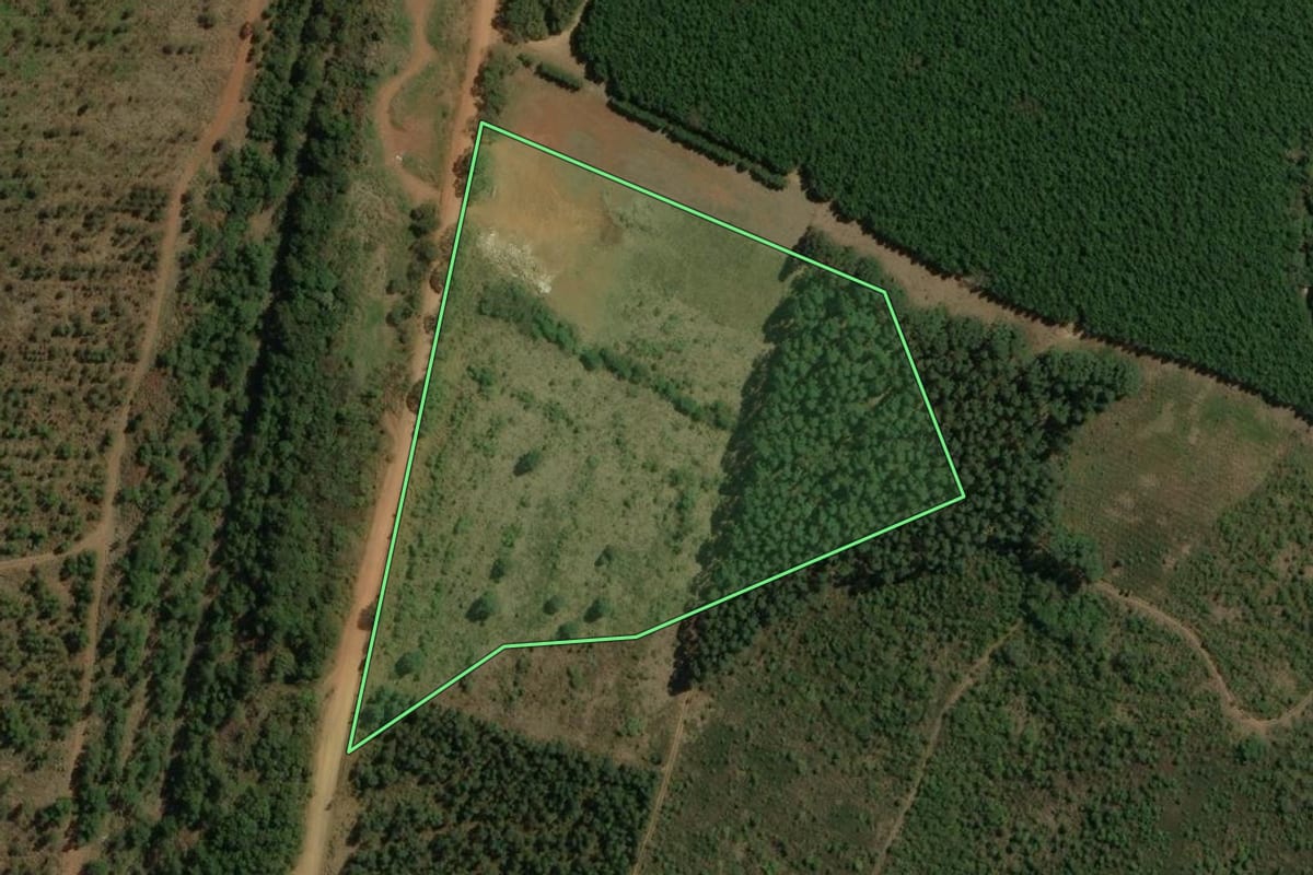 Imagem de satélite do imóvel rural em Bom Sucesso de Itararé (SP), com o contorno declarado no CAR desenhado por cima.