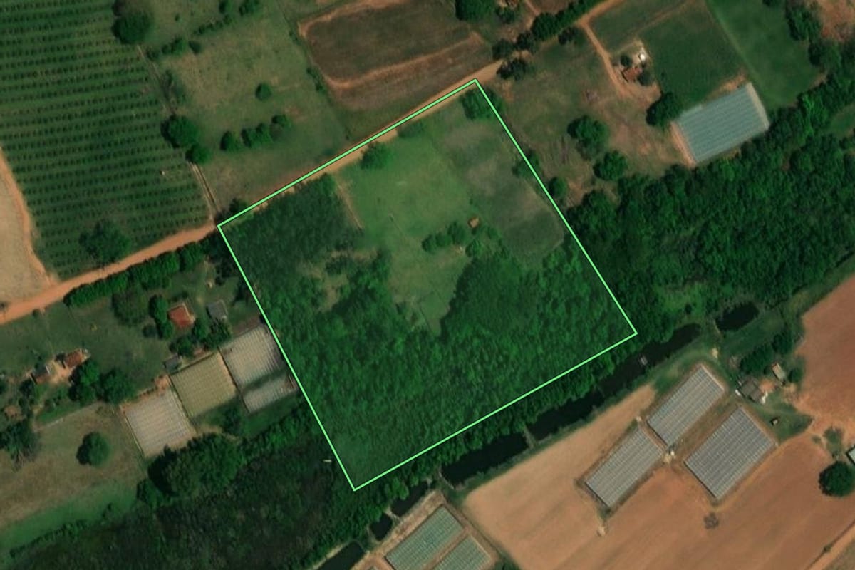 Imagem de satélite do imóvel rural em Borborema (SP), com o contorno declarado no CAR desenhado por cima.
