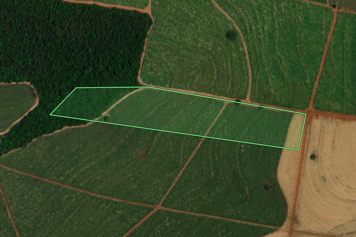 Imagem de satélite do imóvel rural em Itápolis (SP), com o contorno declarado no CAR desenhado por cima.