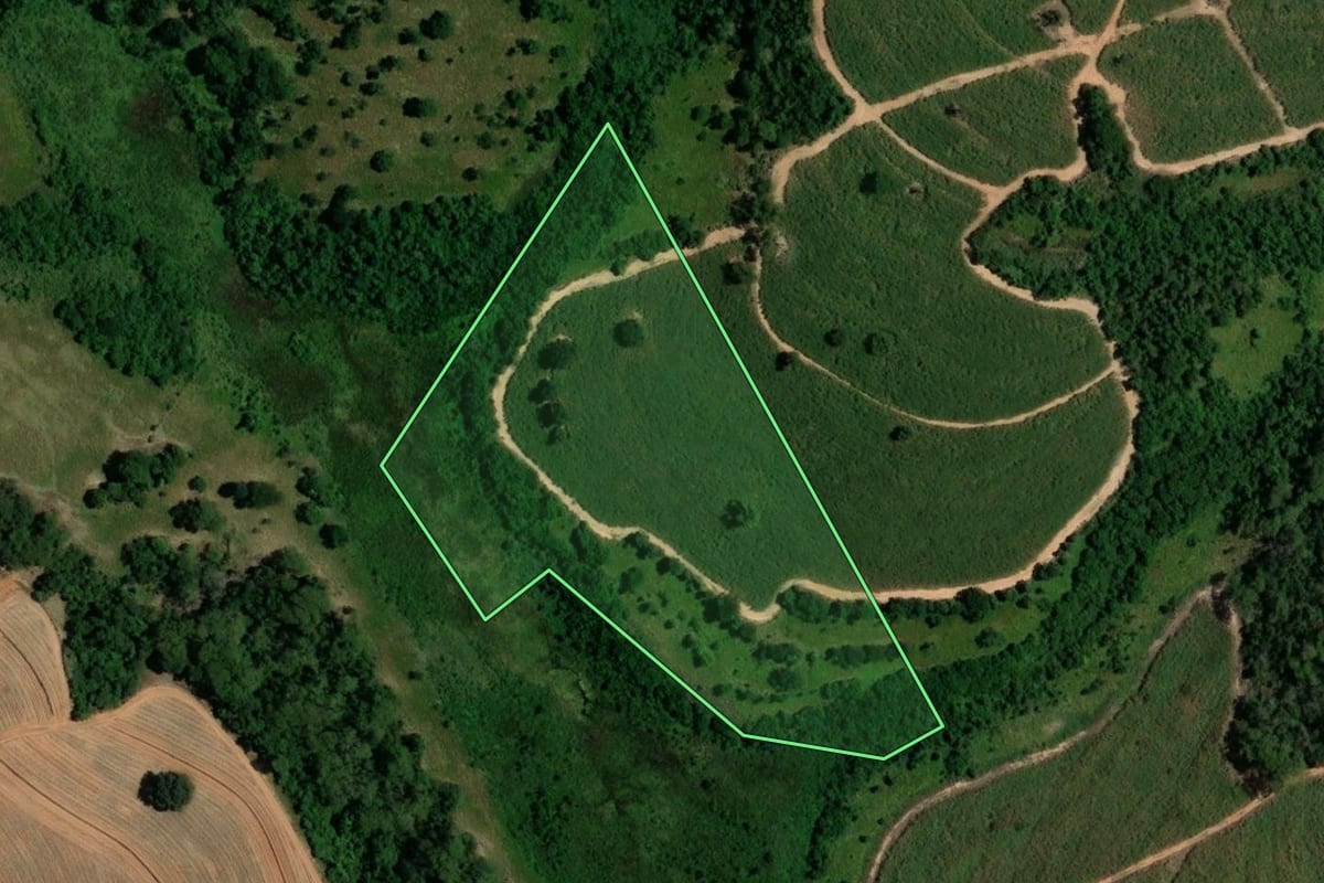 Imagem de satélite do imóvel rural em Borborema (SP), com o contorno declarado no CAR desenhado por cima.