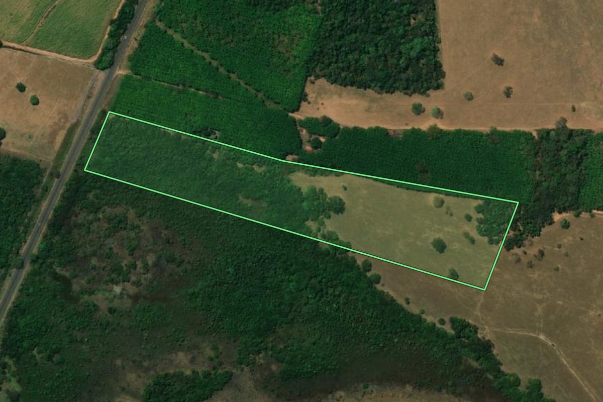 Imagem de satélite do imóvel rural em Buritama (SP), com o contorno declarado no CAR desenhado por cima.