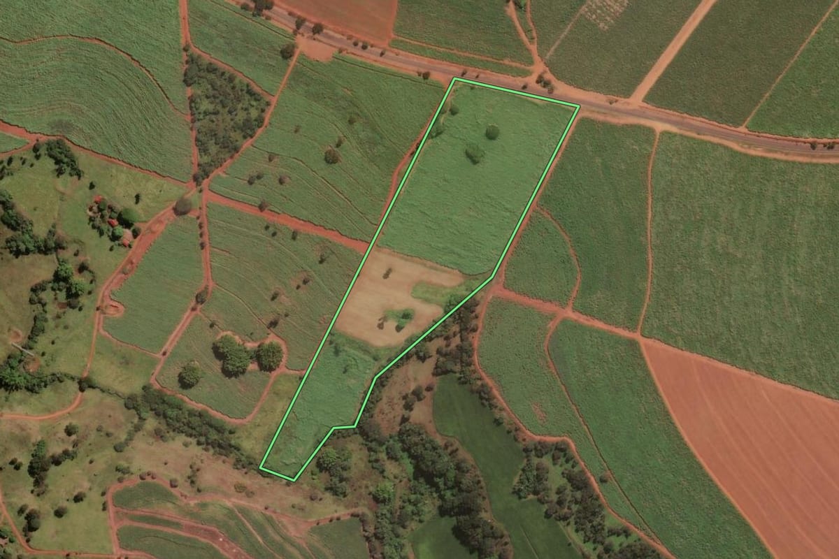 Imagem de satélite do imóvel rural em Buritizal (SP), com o contorno declarado no CAR desenhado por cima.