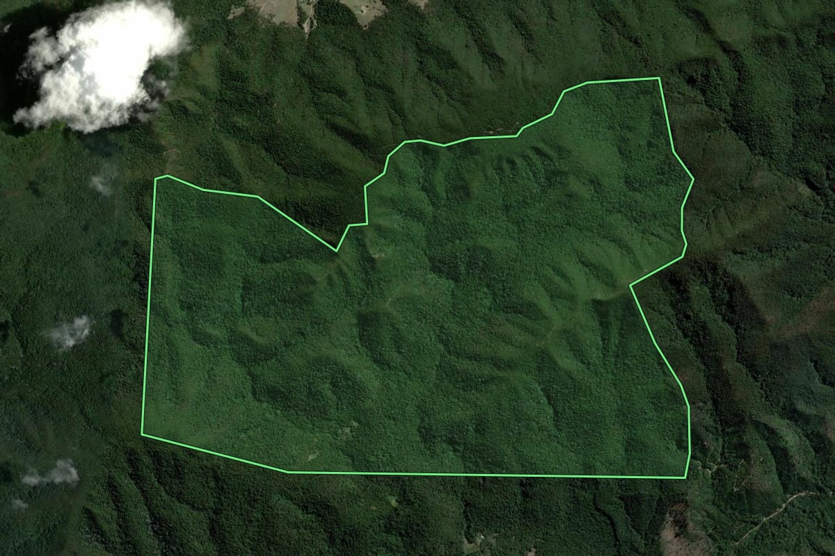 Imagem de satélite do imóvel rural em Cabreúva (SP), com o contorno declarado no CAR desenhado por cima.